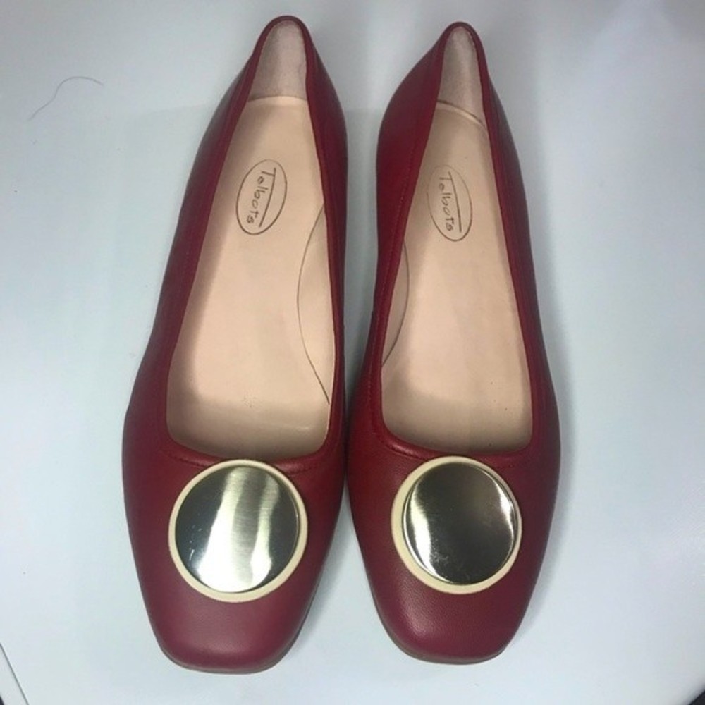 Talbots Genuine Leather Embellished Red Flats Size 9